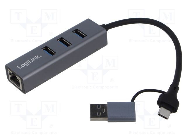 Hub USB; RJ45 socket,USB A socket x3,USB A plug,USB C plug