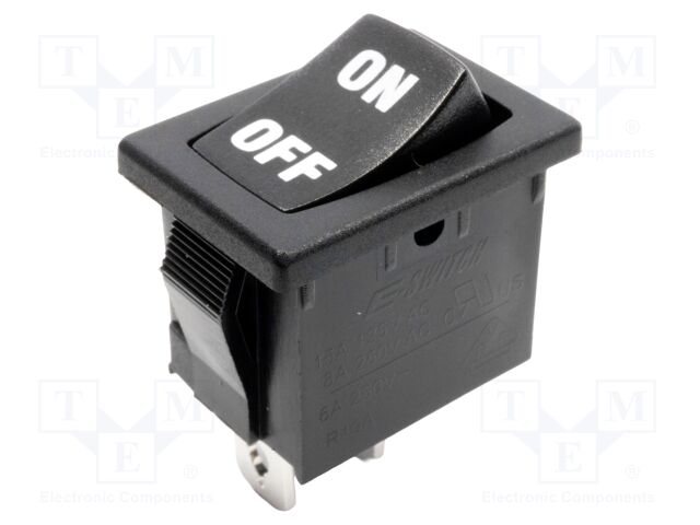 ROCKER; SPST; OFF-ON; 15A/125VAC; black; none; R1966; Body: black