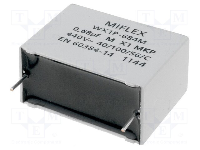 Capacitor: polypropylene; X1; 680nF; 440VAC; ±20%; THT