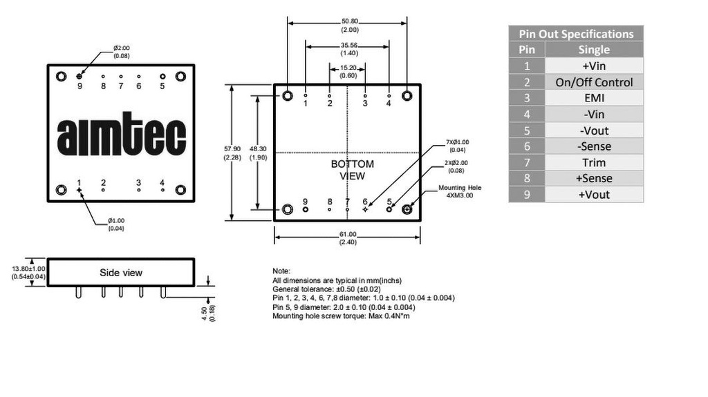 Converter: DC/DC; 250W; Uin: 40÷160V; 12VDC; Iout: 20.8A; Half Brick