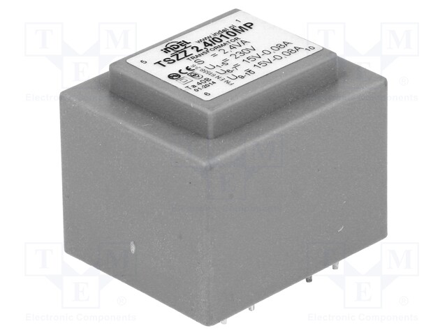 Transformer: encapsulated; 2.4VA; 230VAC; 15V; 15V; 0.08A; 0.08A