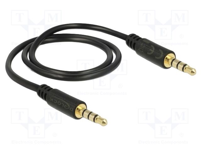Cable; Jack 3,5mm 4pin plug,both sides; 0.5m; black; 24AWG