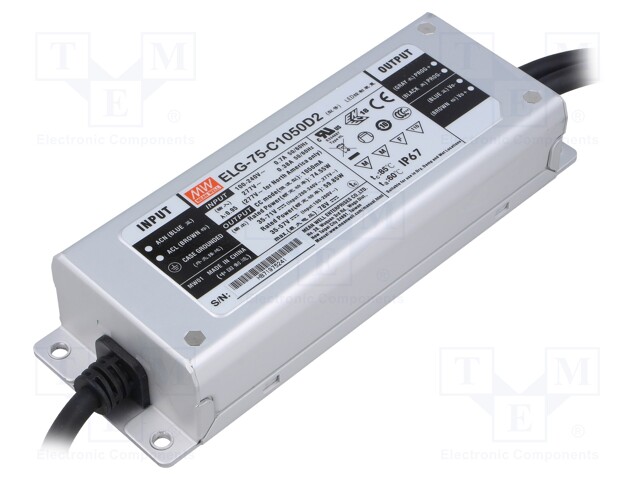 Power supply: switched-mode; LED; 74.55W; 35÷71VDC; 1.05A; IP67