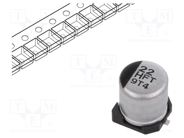 Capacitor: electrolytic; low impedance; 22uF; 50VDC; Case: C; FT