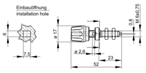 Connector: 4mm banana; socket; 63A; 30VAC; 60VDC; blue; soldered,M6
