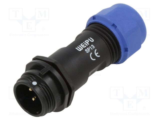 Connector: circular; plug; male; PIN: 3; IP68; SP13; soldering