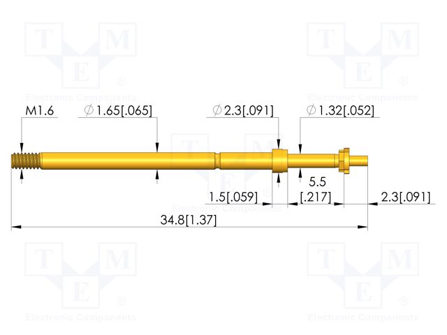 Test needle; Spring compression: 4mm; 5mm; 8A; CuBe; gold-plated