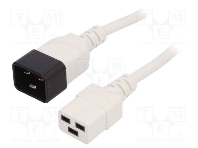 Cable; 3x1.5mm2; IEC C19 female,IEC C20 male; PVC; 3m; white; 16A