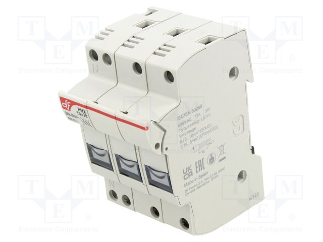Fuse holder; cylindrical fuses; 10x38mm; Mounting: DIN; 32A; IP20