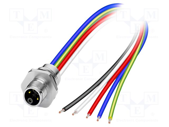Connector: M12; socket; PIN: 5; male; straight; cables; 1m; 4+PE