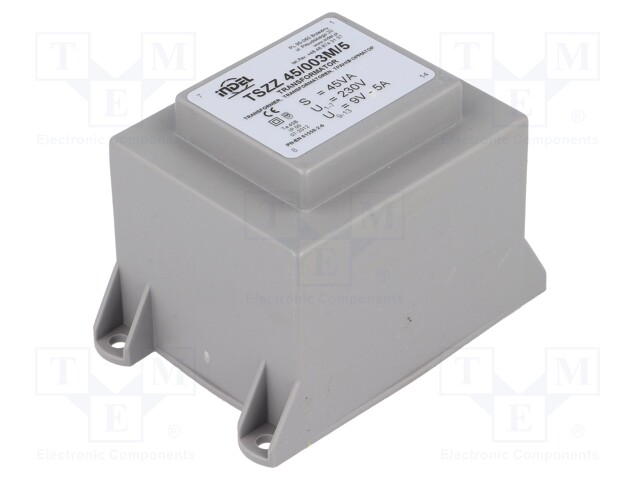 Transformer: encapsulated; 45VA; 230VAC; 9V; 5A; Mounting: PCB; IP00