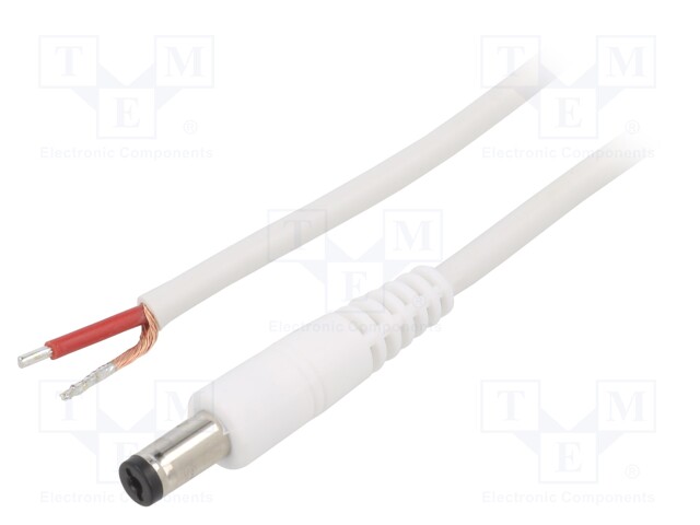 Cable; wires,DC 5,5/1,7 plug; straight; 1mm2; white; 0.5m