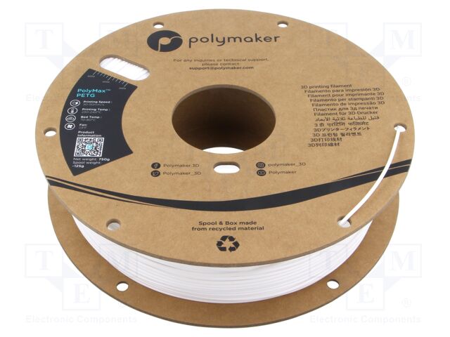 Filament: PET-G Tough; 1.75mm; white; 230÷240°C; 750g; PolyMax™