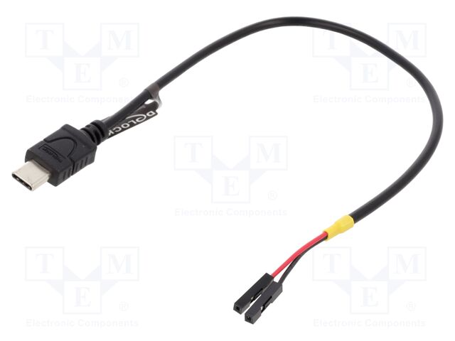 Cable; USB C plug,1pin pin header x2; 0.2m; black; 22AWG