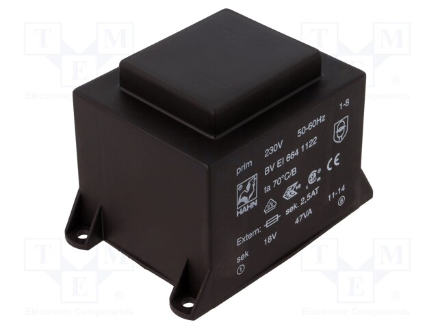 Transformer: encapsulated; 47VA; 230VAC; 18V; 2778mA; Mounting: PCB