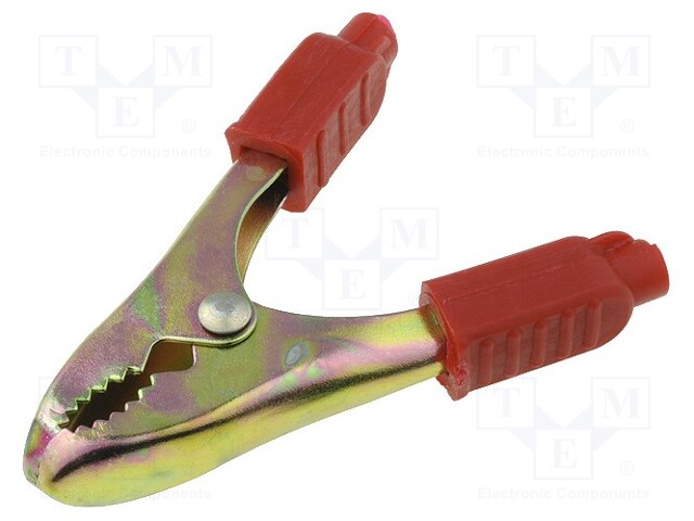 Crocodile clip; 40A; Grip capac: max.20mm; Overall len: 70mm; red