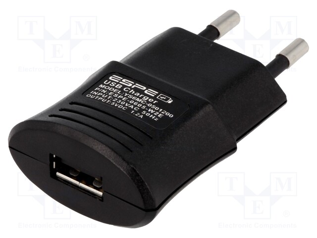 Power supply: switched-mode; 5VDC; 1.2A; Out: USB; 6W; Plug: EU; 68%