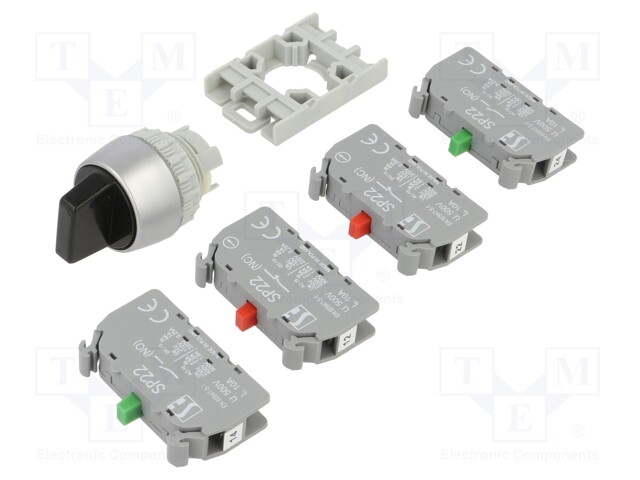 Switch: rotary; 22mm; Stabl.pos: 1; NC x2 + NO x2; black; none; IP65