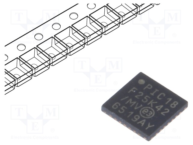 PIC microcontroller; Memory: 32kB; SRAM: 2048B; EEPROM: 256B; SMD