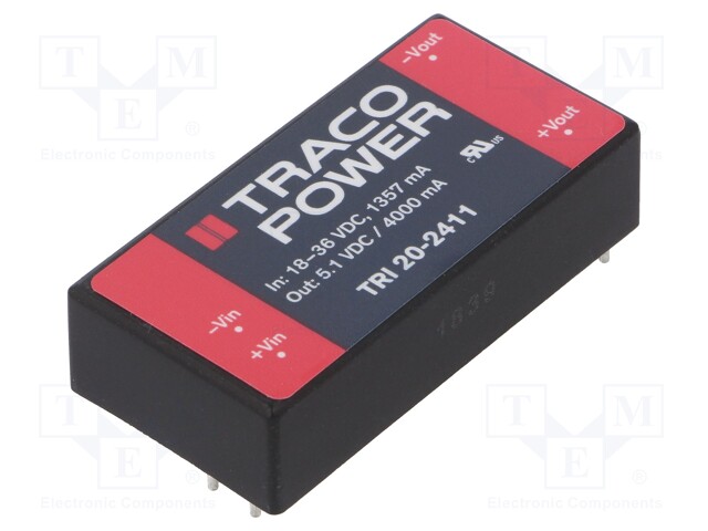 Converter: DC/DC; 20W; Uin: 18÷36V; Uout: 5.1VDC; Iout: 4A; 2"x1"