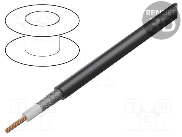 Wire: coaxial; RG59/U; 1x22AWG; stranded; Cu; PVC; black; 305m