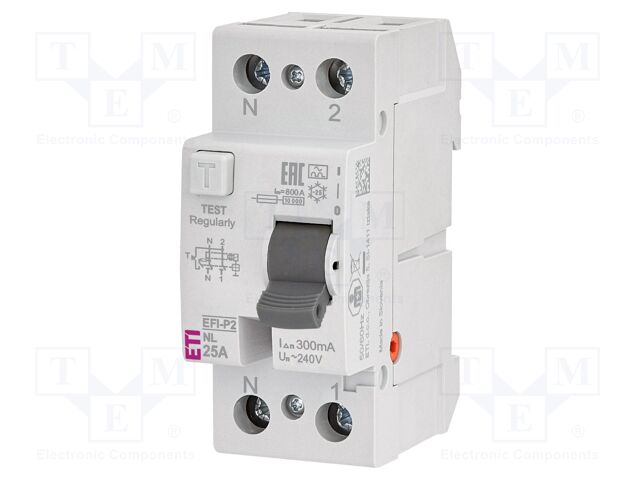 RCD breaker; Inom: 25A; Ires: 300mA; Poles: 2; 230V,240V; IP20; EFI