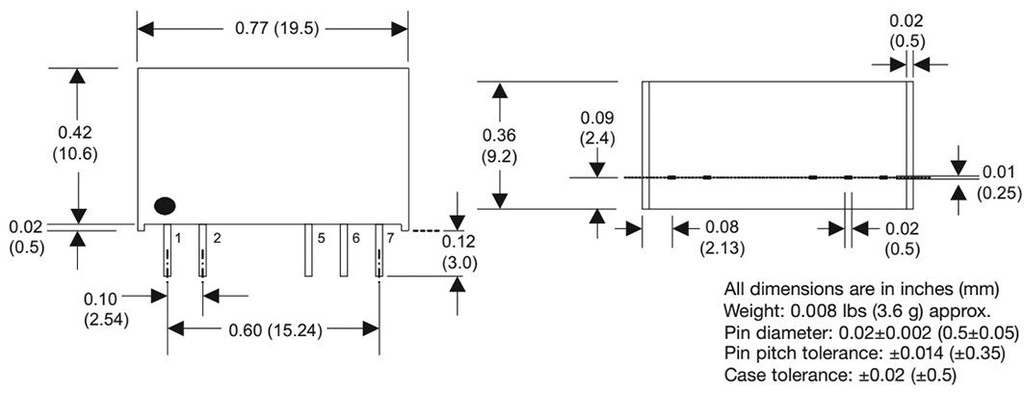Converter: DC/DC; 1W; Uin: 10.8÷13.2V; 12VDC; Iout: 83.3mA; SIP7
