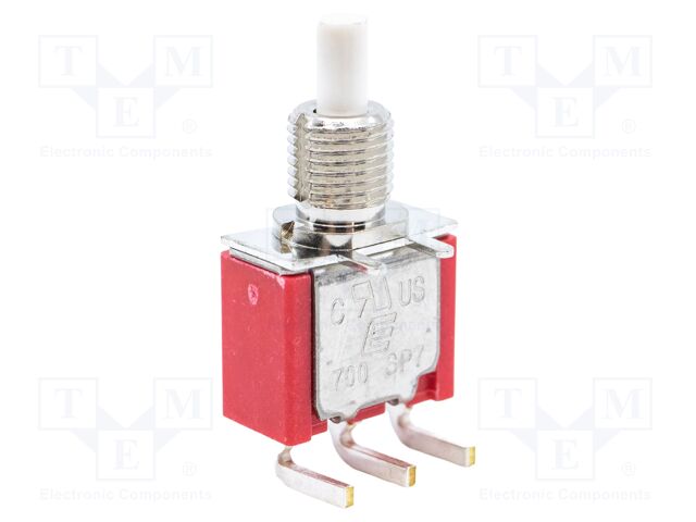 Switch: push-button; Pos: 2; SPDT; 1A/250VAC; 3A/28VDC; ON-(ON)