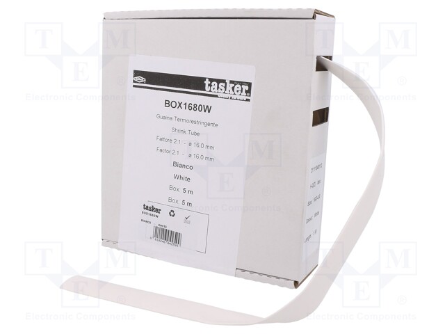Heat shrink sleeve; glueless; 2: 1; 16mm; L: 5m; white; polyolefine