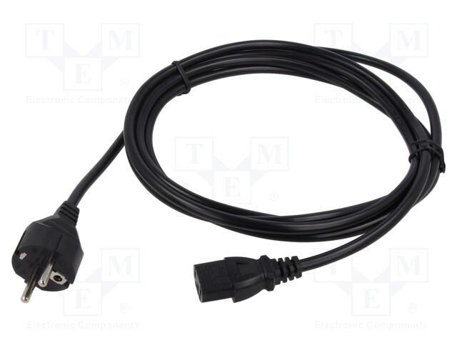 Cable; CEE 7/7 (E/F) plug,IEC C13 female; PVC; 3m; black; 3x1mm2