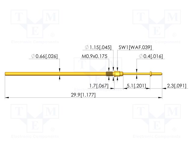 Test needle; Spring compression: 4mm; 5mm; 3A; CuBe; gold-plated