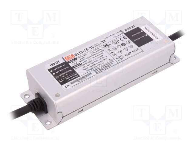 Power supply: switched-mode; LED; 60W; 12VDC; 5A; 100÷305VAC; IP67
