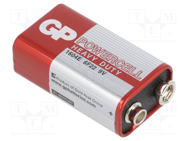 Battery: zinc-carbon; 9V; 6F22; POWERCELL; non-rechargeable