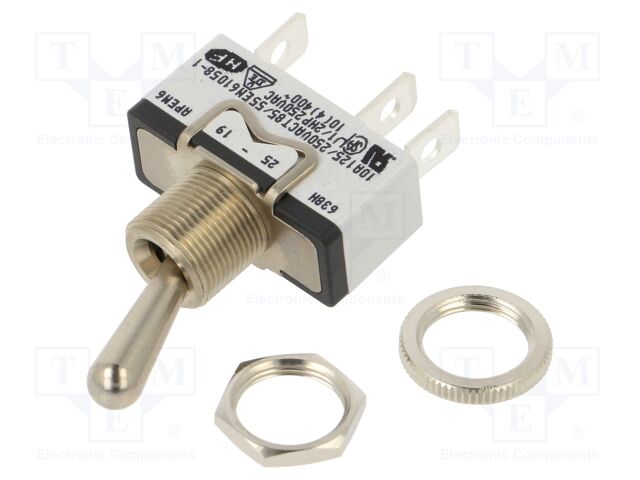 Switch: toggle; Pos: 3; SP3T; ON-OFF-(ON); 10A/250VAC; 600H