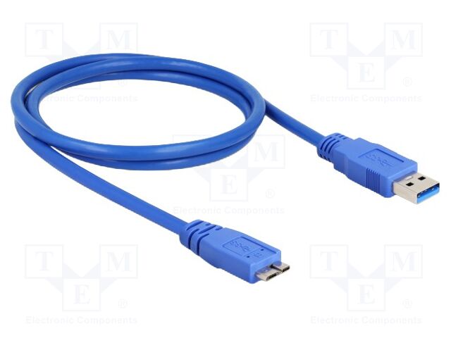 Cable; USB A plug,USB B micro plug; gold-plated; 1m; blue; Cu