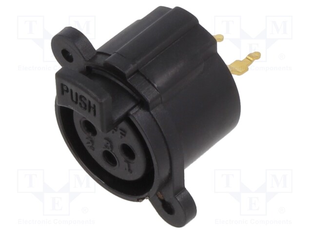 Socket; XLR; female; PIN: 3; straight; with push button; black; 5A