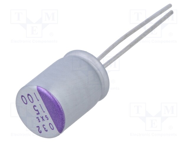 Polymer Aluminium Electrolytic Capacitor, 15 µF, 100 V, Radial Leaded, OS-CON SXE Series, 0.04 ohm
