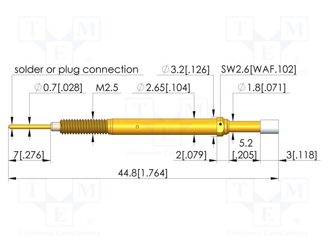 Test needle; Spring compression: 4.2mm; 5.2mm; 3A; plastic; flat