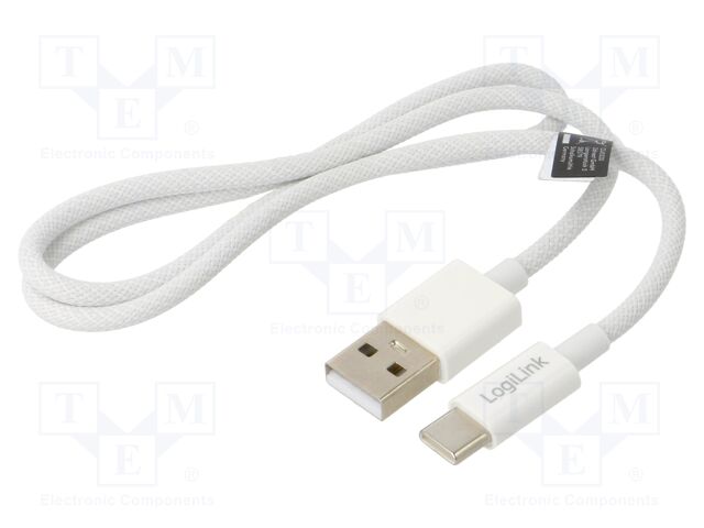 Cable; USB 2.0; USB A plug,USB C plug; 500mm; white; 480Mbps; 60W