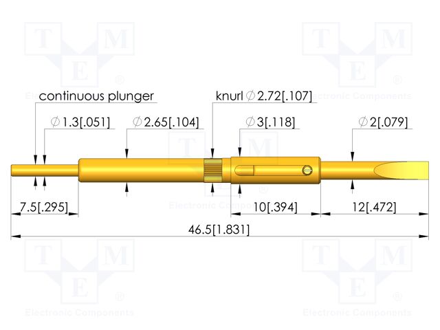 Test needle; Spring compression: 6mm; 7mm; 8A; steel; gold-plated
