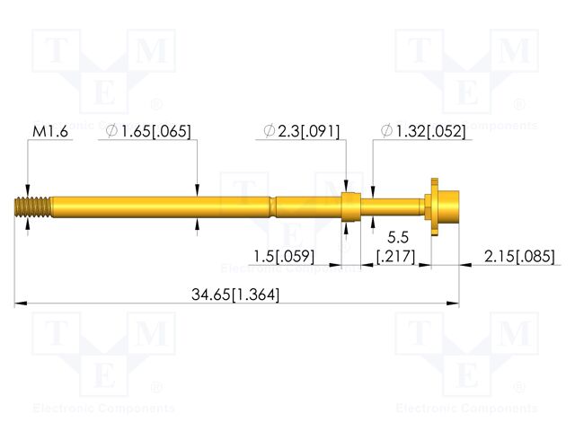 Test needle; Spring compression: 4mm; 5mm; 8A; CuBe; gold-plated