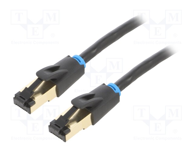 Patch cord; S/FTP; Cat 8; stranded; OFC; PVC; black; 1m; Cores: 8