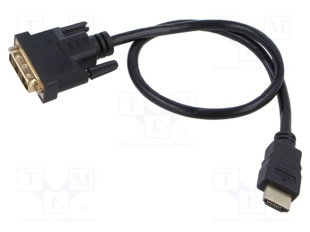 Cable; single link; DVI-D (18+1) plug,HDMI plug; 0.5m; black