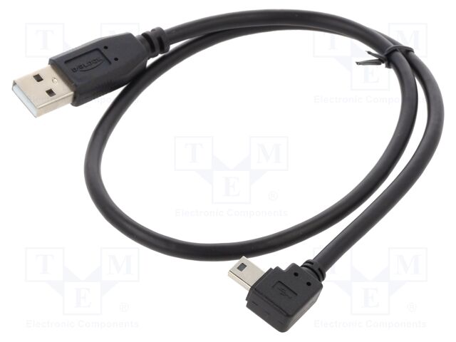 Cable; USB 2.0; USB A plug,USB B mini plug 90° left/right; 0.5m