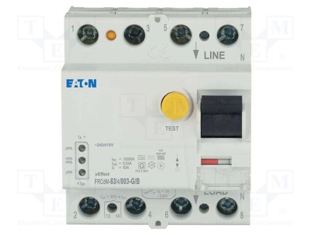 RCD breaker; Inom: 63A; Ires: 30mA; Poles: 4; 240/415VAC; DIN; IP20