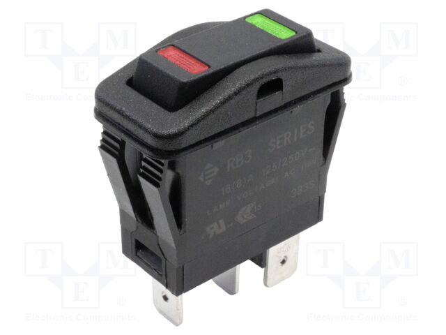 ROCKER; SPST; Pos: 3; (ON)-OFF-(ON); 16A/125VAC; IP67; LED; 125V