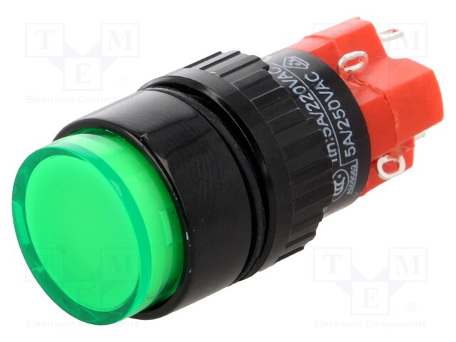 Switch: push-button; Pos: 2; SPDT; 3A/220VAC; 2A/24VDC; green; green