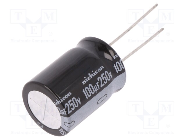 Capacitor: electrolytic; THT; 100uF; 250VDC; Ø18x25mm; Pitch: 7.5mm