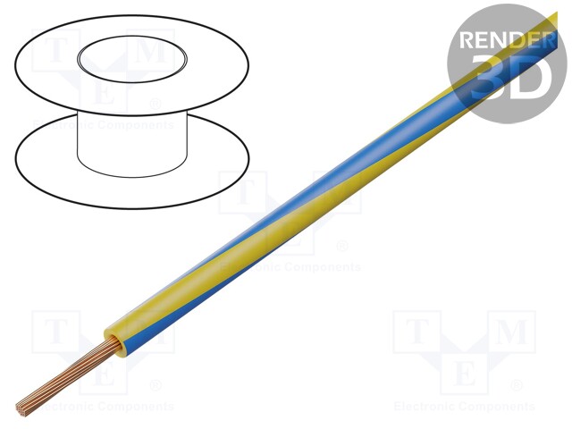 Wire; LgY; stranded; Cu; 0.5mm2; yellow-blue; PVC; 300/500V; 100m