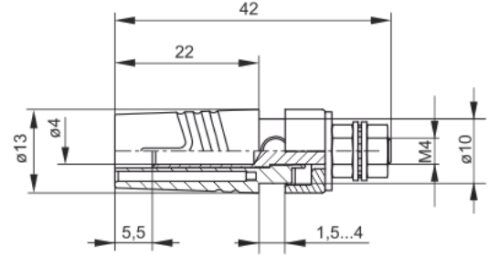Connector: 4mm banana; socket; 32A; 1kV; blue; gold-plated; 42mm